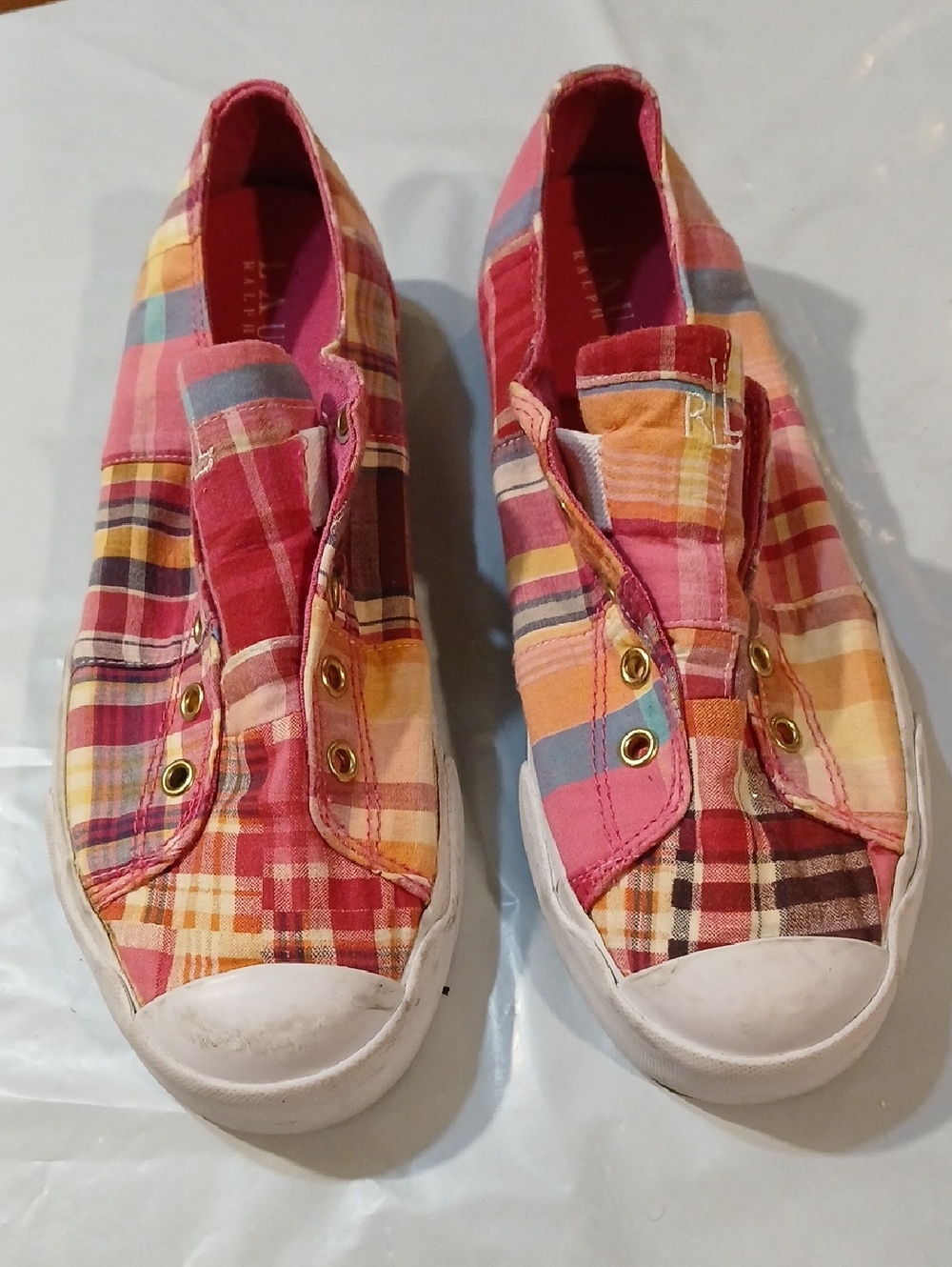 Ralph Lauren Pink Yellow Blue Plaid Slip-On Sneakers